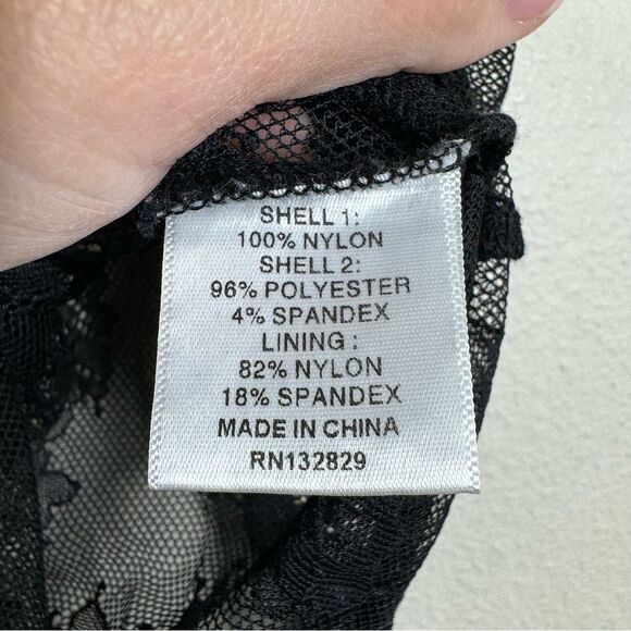 NBD x Revolve Freya Bodysuit Sheer Black Floral Lace Sleeveless Ruffle Medium - Picture 7 of 8
